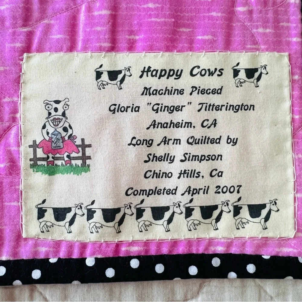 Happy Cows Handmade Quilt 46x62 Pink Black White Cotton Patchwork 🐮💗